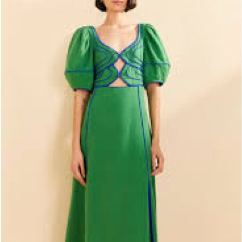 Farm Rio Green Topstitched Midi Dress, size M, NWT